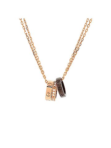 Cartier Love 3 Ring Pendant Necklace 18K Rose Gold and Ceramic with Diamonds (view 1)