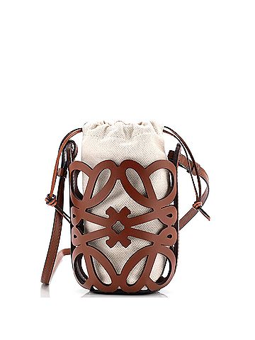 Loewe Anagram Drawstring Bucket Crossbody Bag Leather with Canvas Mini (view 1)