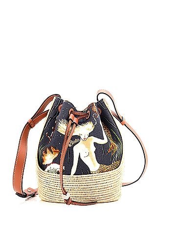 Loewe Paula's Ibiza Balloon Bucket Bag Printed Canvas with Raffia Small (view 1)