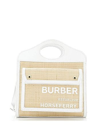 Burberry Logo Pocket Tote Raffia with Leather Mini (view 1)