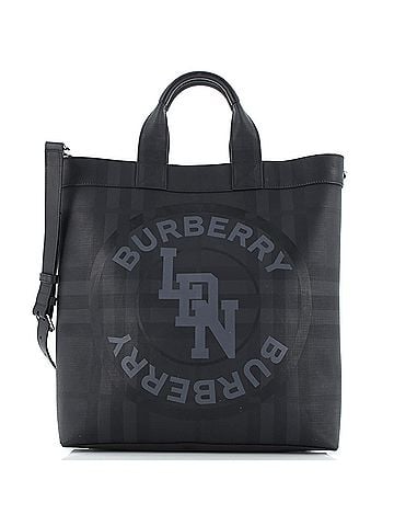 Burberry Logo Graphic Convertible Tote London Check Coated Canvas Large (view 1)