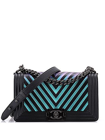 Chanel Boy Flap Bag Chevron Painted Calfskin Old Medium (view 1)