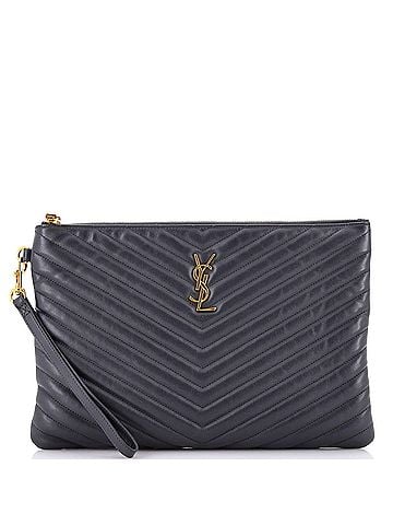 Saint Laurent Classic Monogram Wristlet Pouch Matelasse Chevron Leather Medium (view 1)