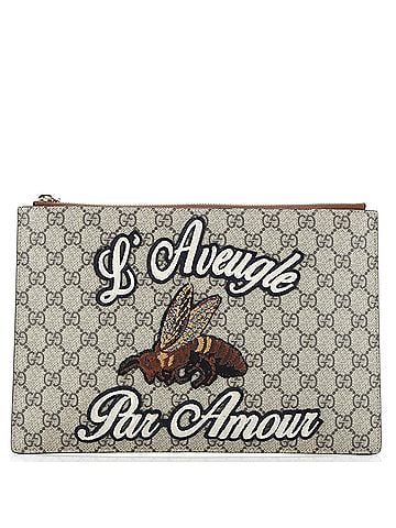 Gucci Zipped Pouch Leather with Applique Large (view 1)