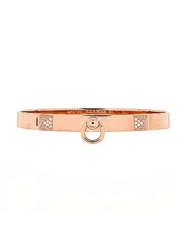 Hermès Collier de Chien Bracelet 18K Rose Gold with Pave Diamond Studs PM (view 1)