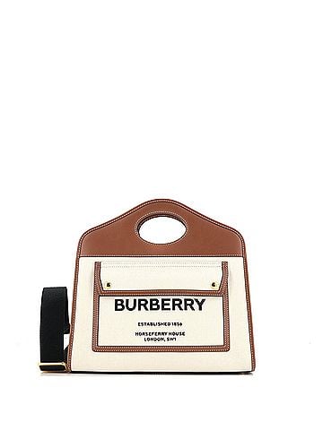 Burberry Logo Pocket Tote Canvas with Leather Small (view 1)