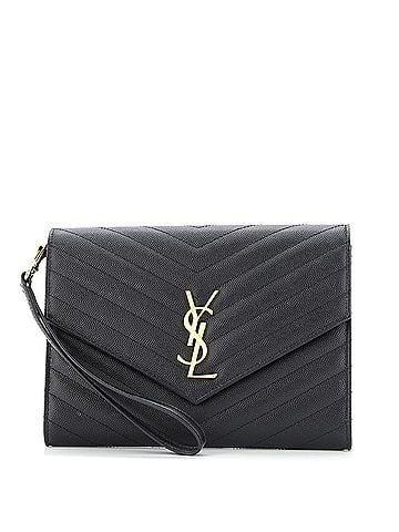 Saint Laurent Classic Monogram Envelope Wristlet Clutch Matelasse Chevron Leather (view 1)