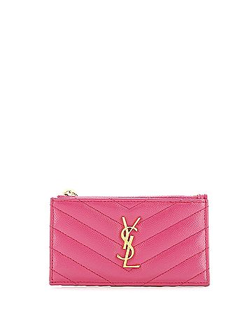 Saint Laurent Monogram Fragments Zip Card Holder Matelasse Chevron Leather (view 1)