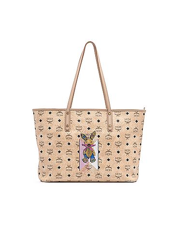 MCM Medium Visetos Rabbit Shopper Tote (view 1)