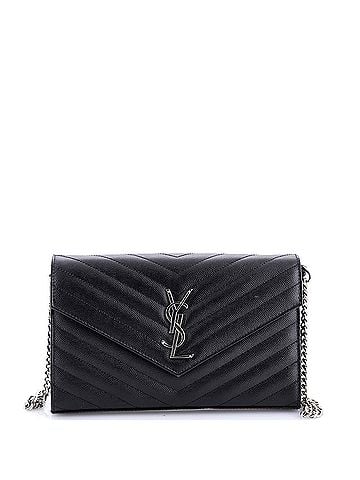 Saint Laurent Classic Monogram Wallet on Chain Matelasse Chevron Leather Medium (view 1)