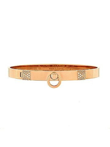 Hermès Collier de Chien Bracelet 18K Rose Gold with Pave Diamond Studs PM (view 1)