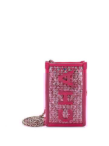 Chanel Logo Phone Clutch with Chain PVC Over Quilted Tweed (view 1)