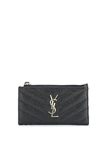 Saint Laurent Monogram Fragments Zip Card Holder Matelasse Chevron Patent (view 1)