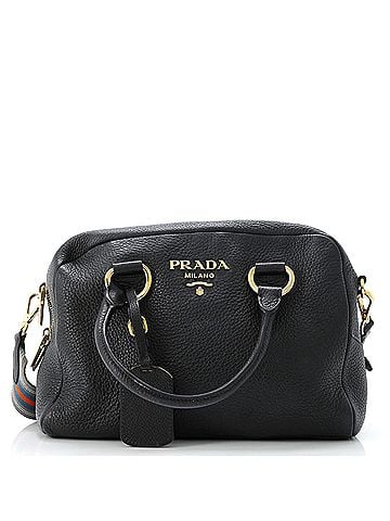 Prada Striped Strap Convertible Bauletto Bag Vitello Phenix Medium (view 1)