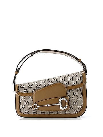 Gucci Horsebit 1955 Asymmetric Shoulder Bag GG Canvas with Leather Small (view 1)