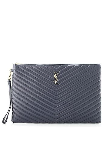 Saint Laurent Classic Monogram Wristlet Pouch Matelasse Chevron Leather Large (view 1)