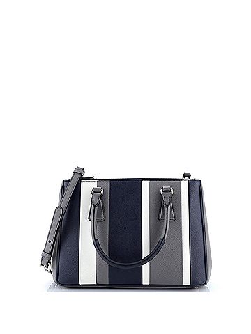 Prada Double Zip Lux Tote Striped Saffiano Leather Small (view 1)