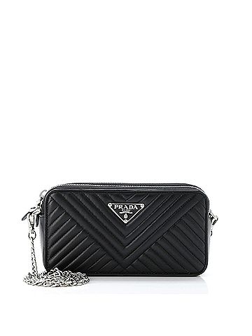 Prada Double Zip Wallet on Chain Crossbody Chevron Leather Mini (view 1)