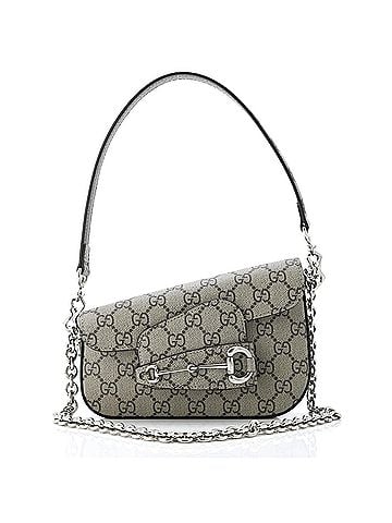 Gucci Horsebit 1955 Asymmetric Shoulder Bag GG Coated Canvas Mini (view 1)