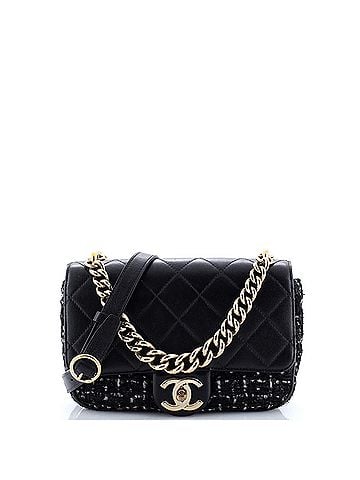 Chanel Chain Handle CC Flap Bag Quilted Lambskin and Tweed Small (view 1)