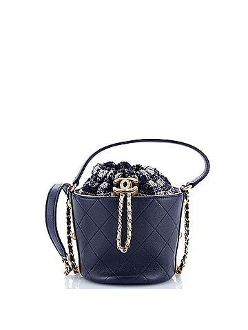 Chanel CC Drawstring Bucket Crossbody Bag Quilted Calfskin with Tweed Mini (view 1)
