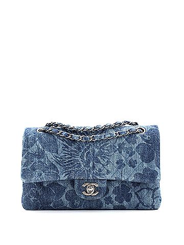 Chanel Camellia Classic Double Flap Bag Quilted Printed Denim Medium (view 1)