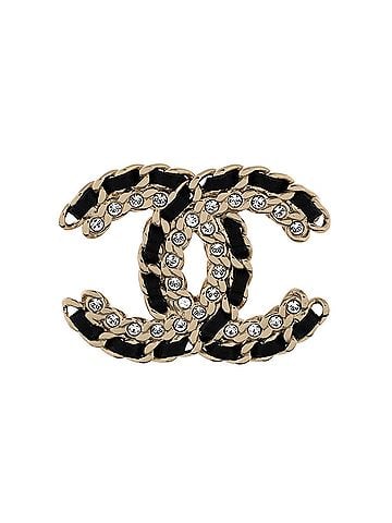 Chanel Vintage Allure Chain CC Brooch Metal with Lambskin and Crystal (view 1)