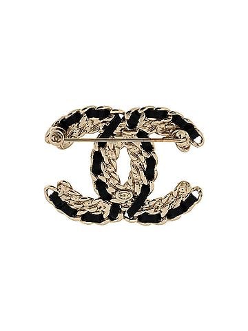 Chanel Vintage Allure Chain CC Brooch Metal with Lambskin and Crystal (view 2)
