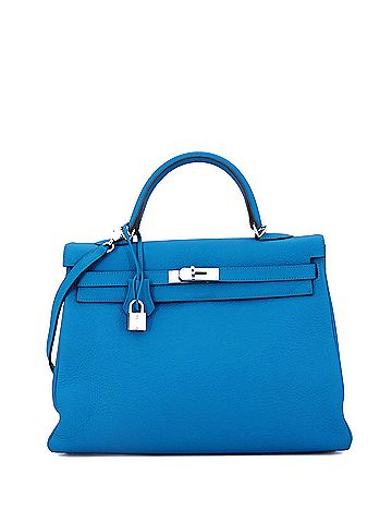Hermès Kelly Handbag Blue Clemence with Palladium Hardware 35 (view 1)