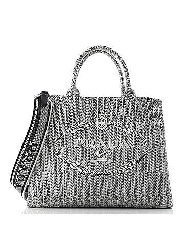 Prada Logo Strap Canapa Tote Jacquard Medium (view 1)