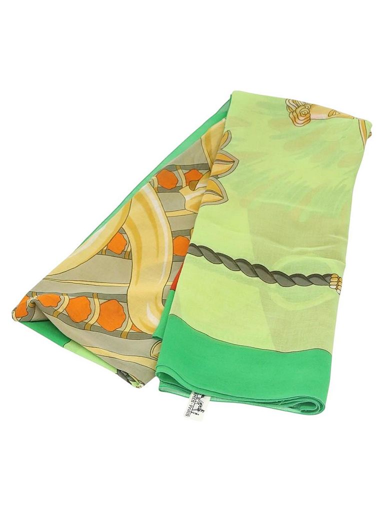 Foulard Carré HERMÈS En Soie 100%, Vert, Design Hugo Grygcar - Vintage 1946