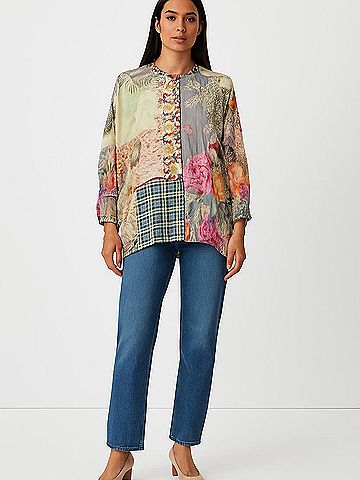 Johnny Was 3/4 Sleeve Silk Top (view 2)