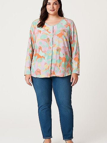 LOGO by Lori Goldstein 3/4 Sleeve Blouse (view 2)