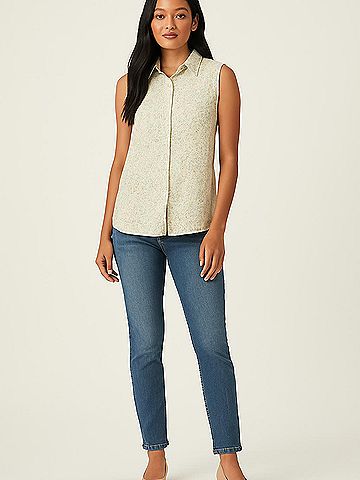Cache Sleeveless Button-Down Shirt (view 2)