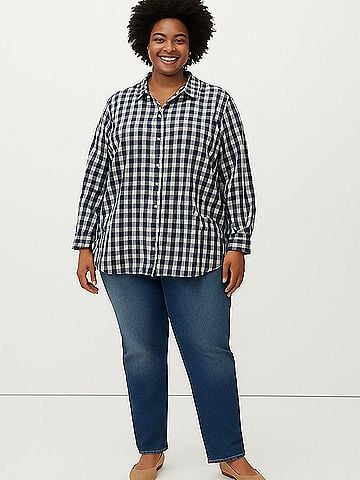 Woman Within 3/4 Sleeve Button-Down Shirt (view 2)