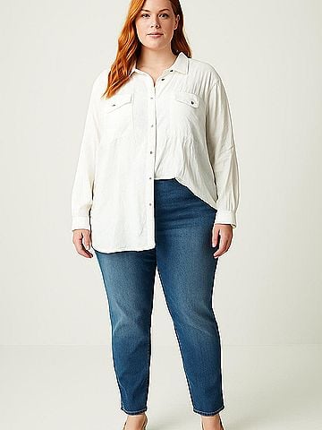 Woman Within 3/4 Sleeve Button-Down Shirt (view 2)