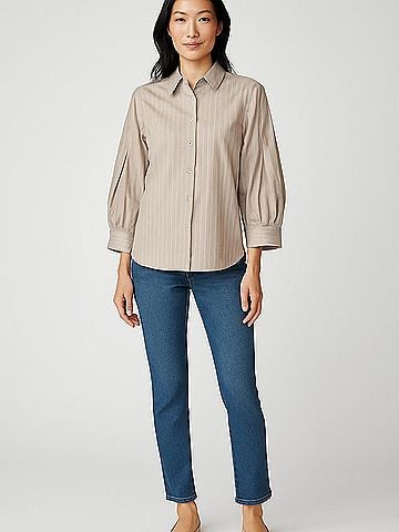 Lafayette 148 New York 3/4 Sleeve Button-Down Shirt (view 2)