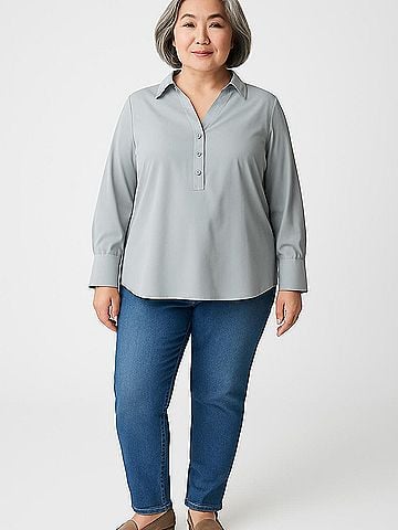 Adrianna Papell 3/4 Sleeve Button-Down Shirt (view 2)