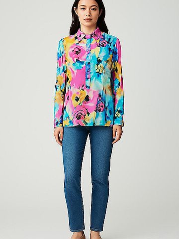 Anne Klein Long Sleeve Silk Top (view 2)