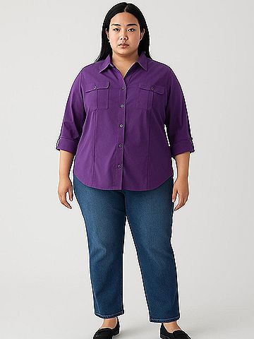 Roz & Ali 3/4 Sleeve Button-Down Shirt (view 2)