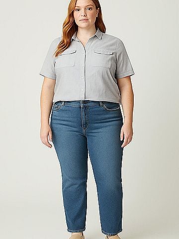 Unbranded 3/4 Sleeve Button-Down Shirt (view 2)