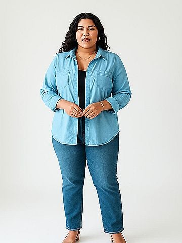 Fab'rik 3/4 Sleeve Button-Down Shirt (view 2)