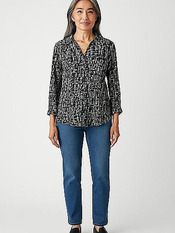 Jones New York Signature 3/4 Sleeve Button-Down Shirt (view 2)