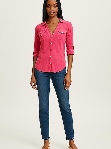 Guess 3/4 Sleeve Button-Down Shirt (view 2)