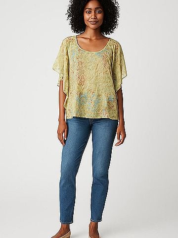 Tiny 3/4 Sleeve Silk Top (view 2)