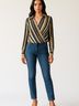 W by Worth 100% Polyester Stripes Gold Long Sleeve Blouse Size 8 - photo 2