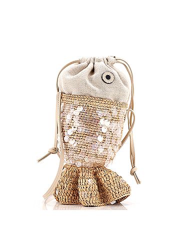 Loewe Paula's Ibiza Fish Pouch Raffia with Sequins (view 1)