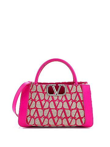 Valentino Garavani VLogo Shopper Tote Toile Iconograph Fabric with Leather Small (view 1)