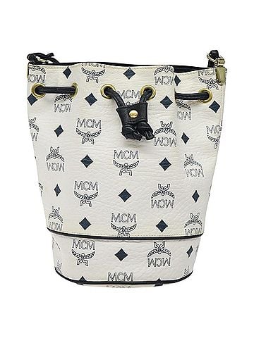 MCM Visetos White Leather Shoulder Bag (view 1)