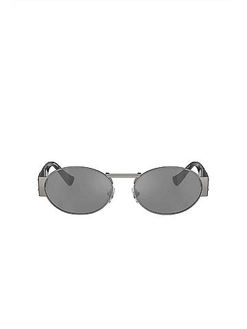 Versace Iconic Oval Metal Gunmetal Sunglasses With Silver Mirror Lens (view 2)
